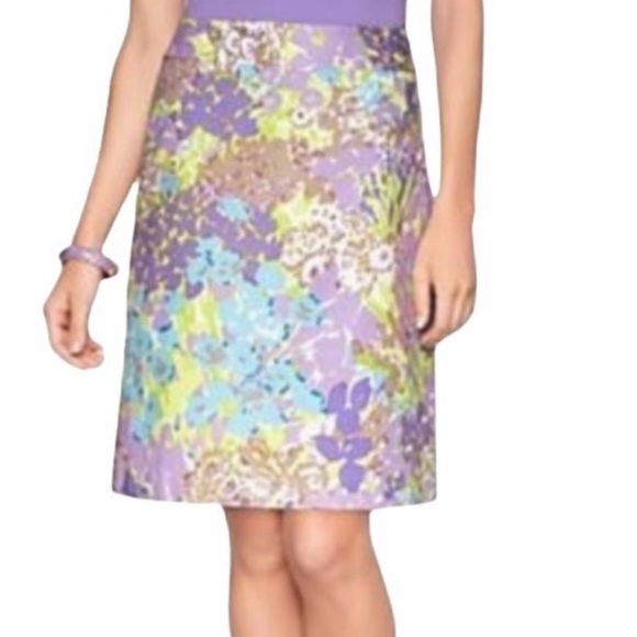 Talbots Dresses & Skirts - Talbots lavender neon watercolor floral canvas cotton a-line skirt size 8